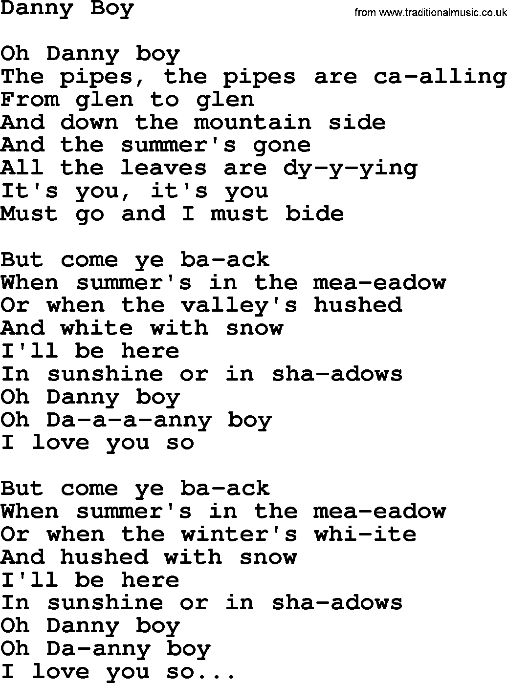 Willie Nelson song: Danny Boy lyrics