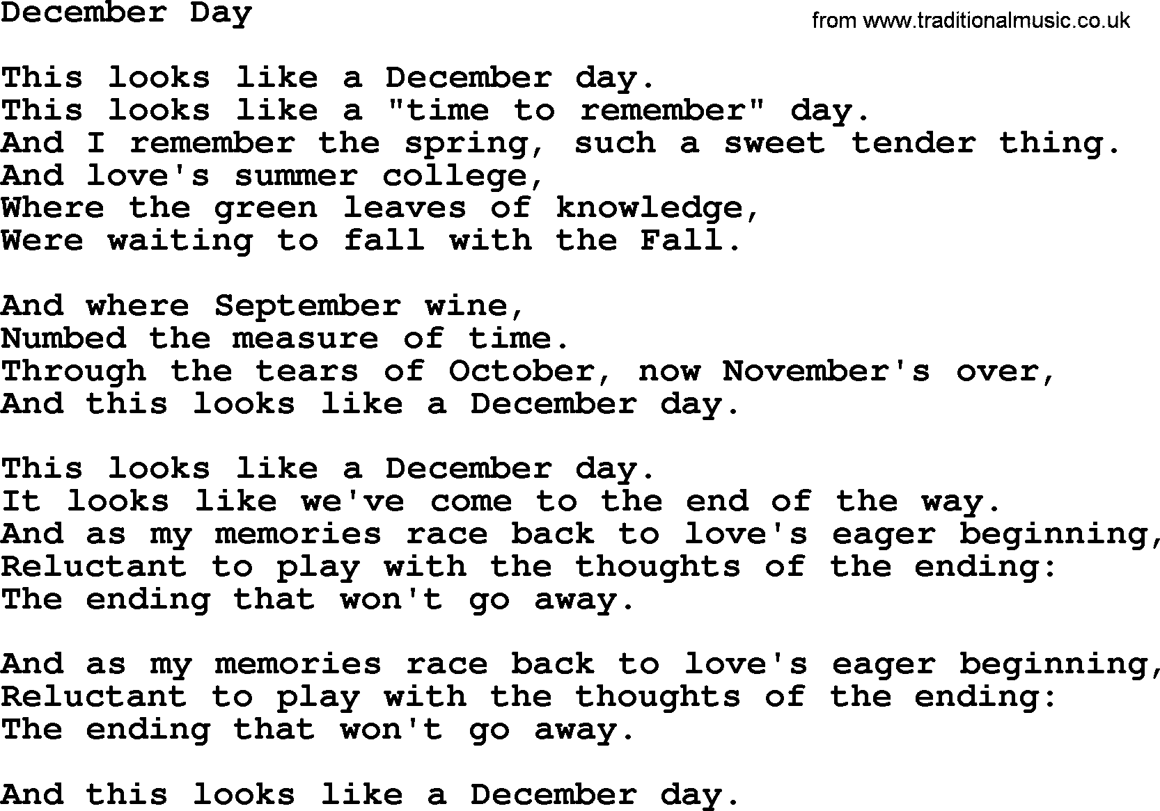 Willie Nelson song: December Day lyrics