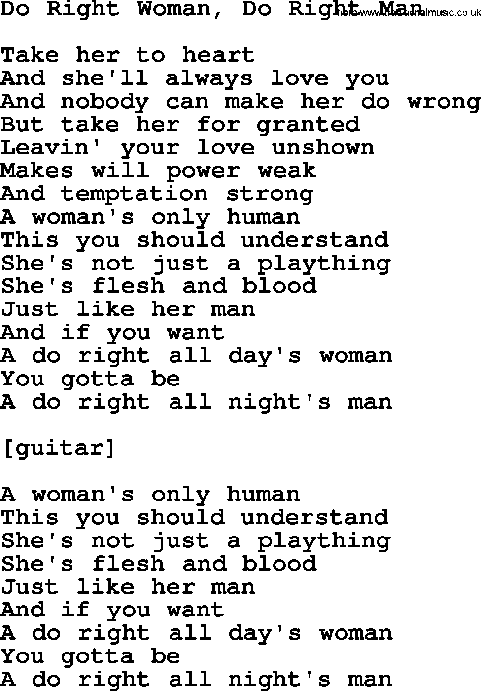 Willie Nelson song: Do Right Woman, Do Right Man lyrics