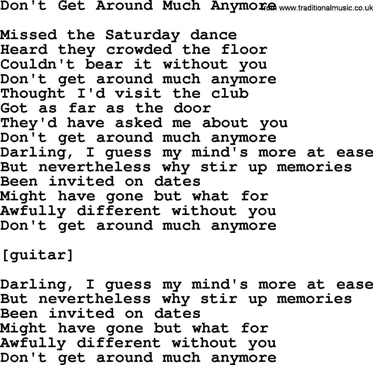 Willie Nelson song: Don't Get Around Much Anymore lyrics