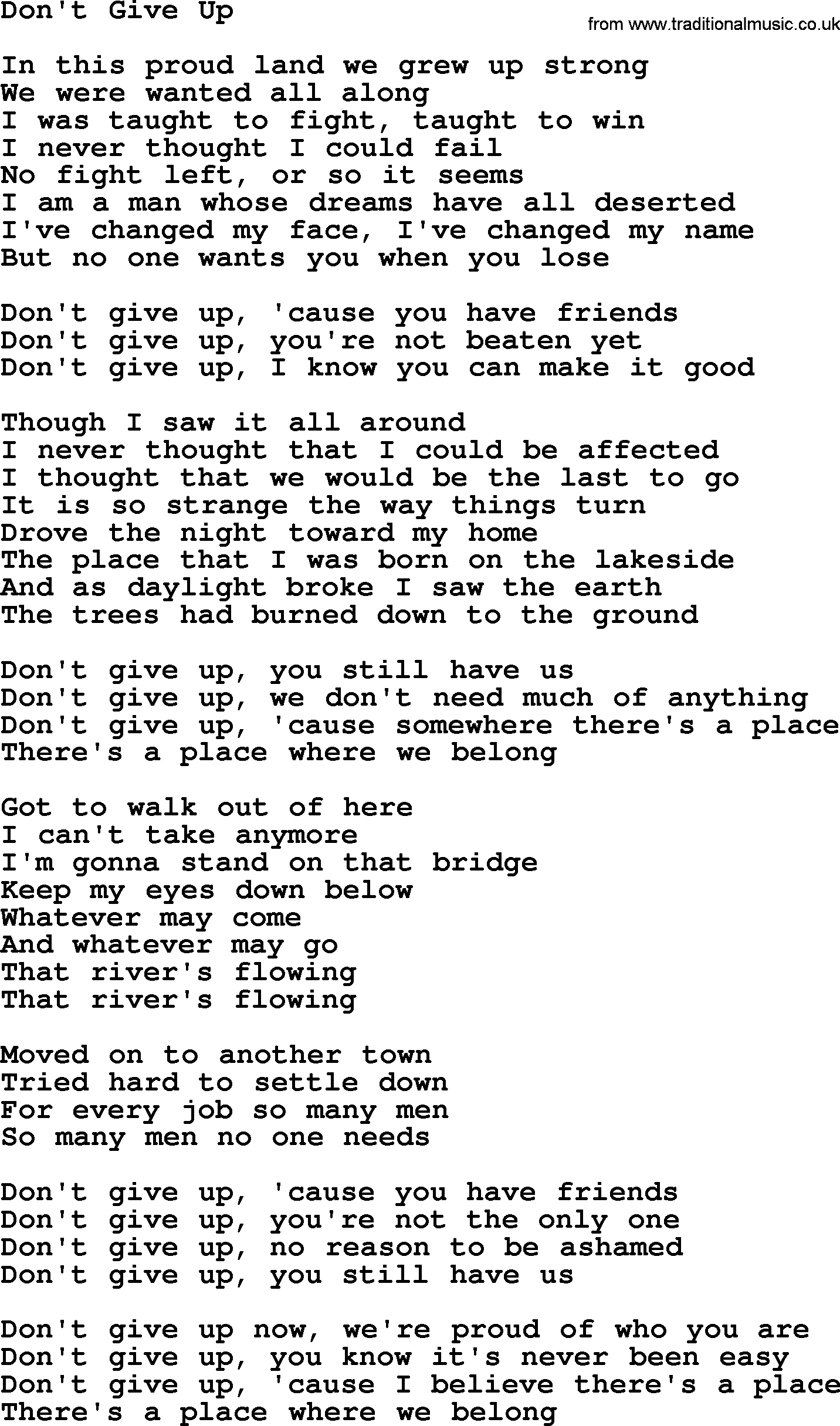 Willie Nelson song: Don't Give Up lyrics