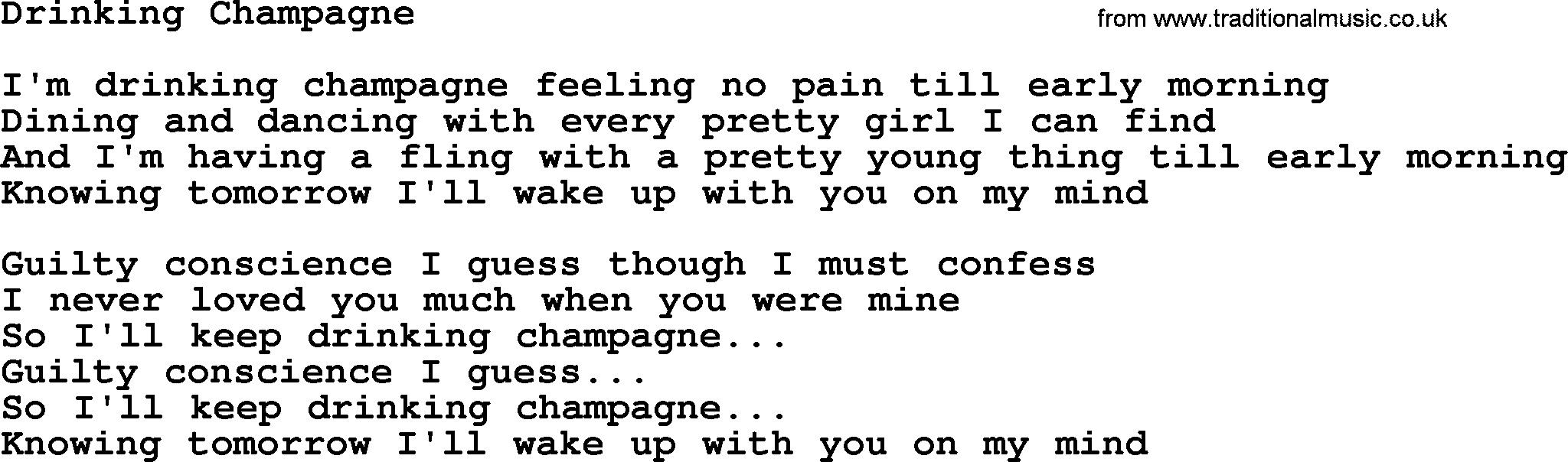 Willie Nelson song: Drinking Champagne lyrics