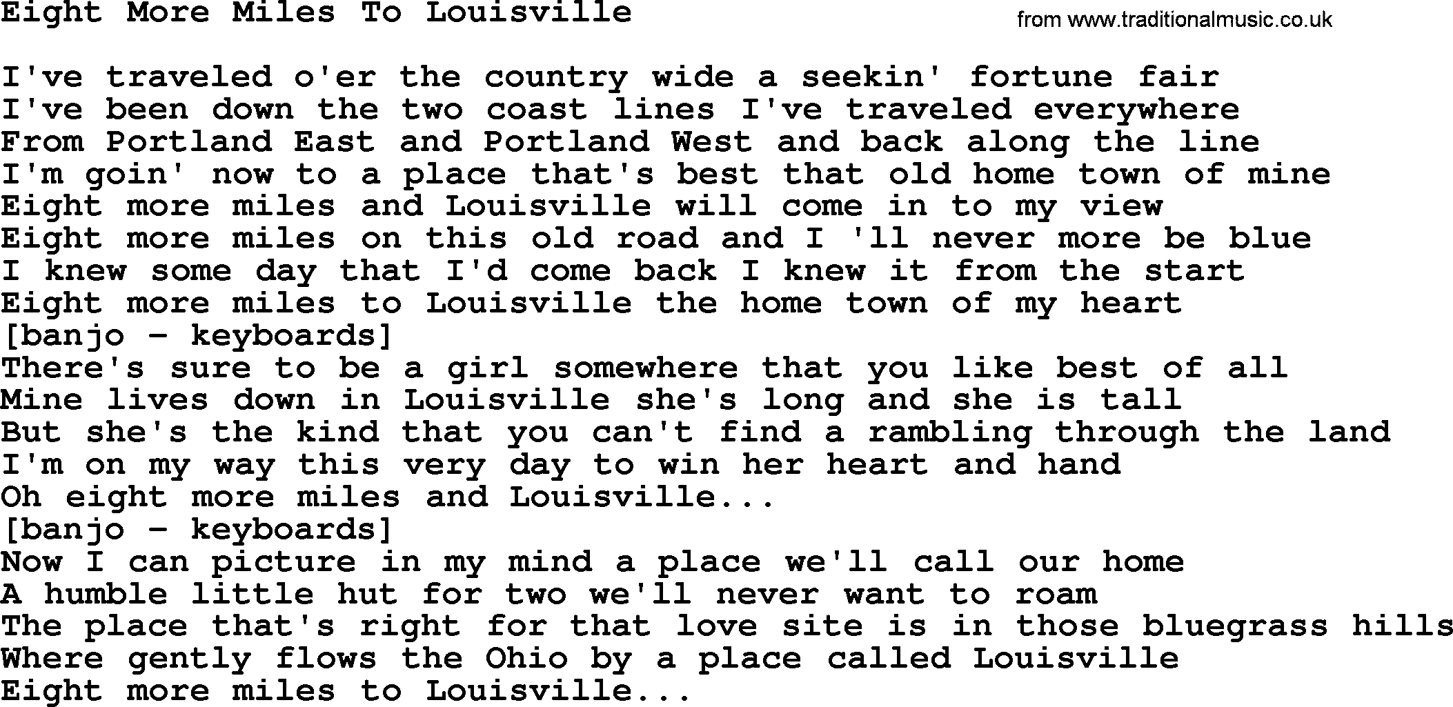 Willie Nelson song: Eight More Miles To Louisville lyrics