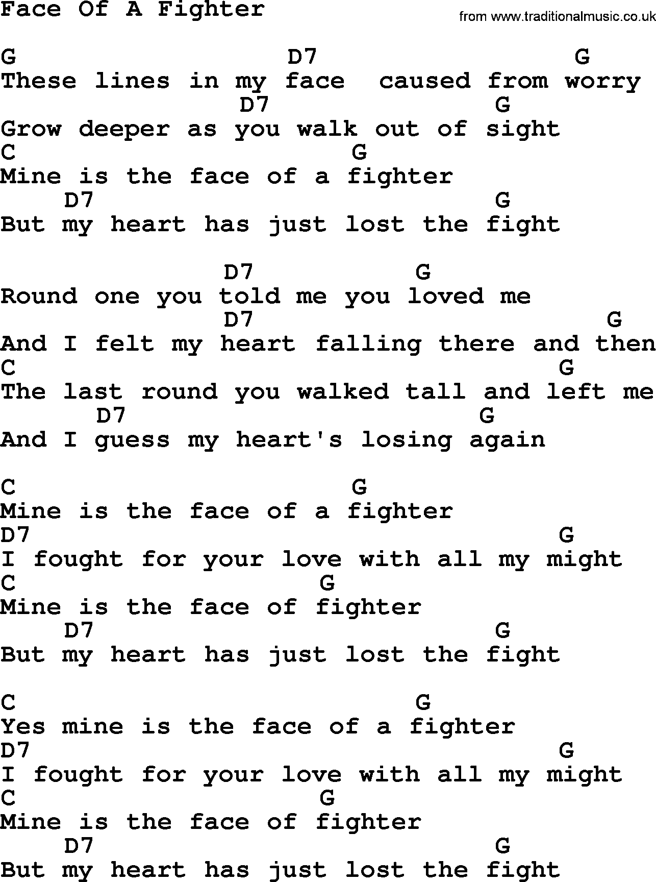 Willie Nelson song: Face Of A Fighter, lyrics and chords