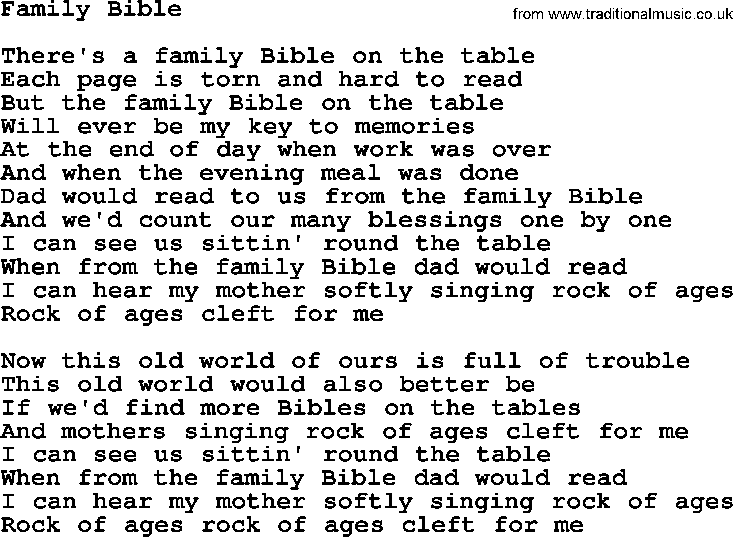 Willie Nelson song: Family Bible lyrics