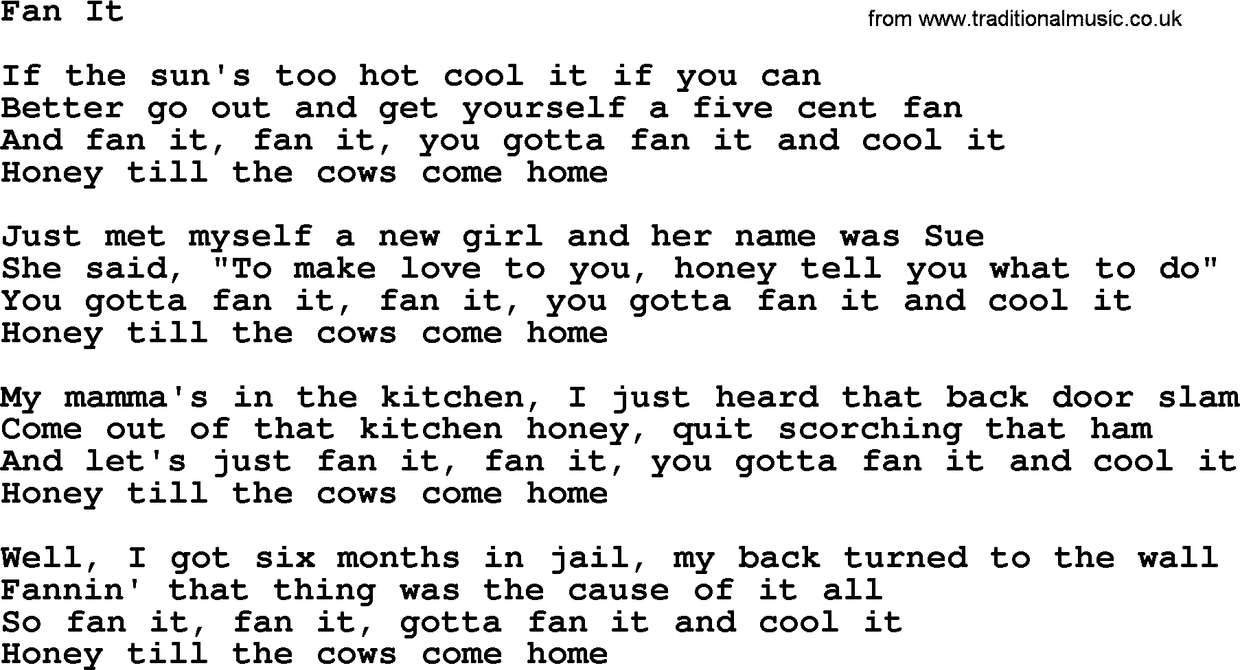 Willie Nelson song: Fan It lyrics