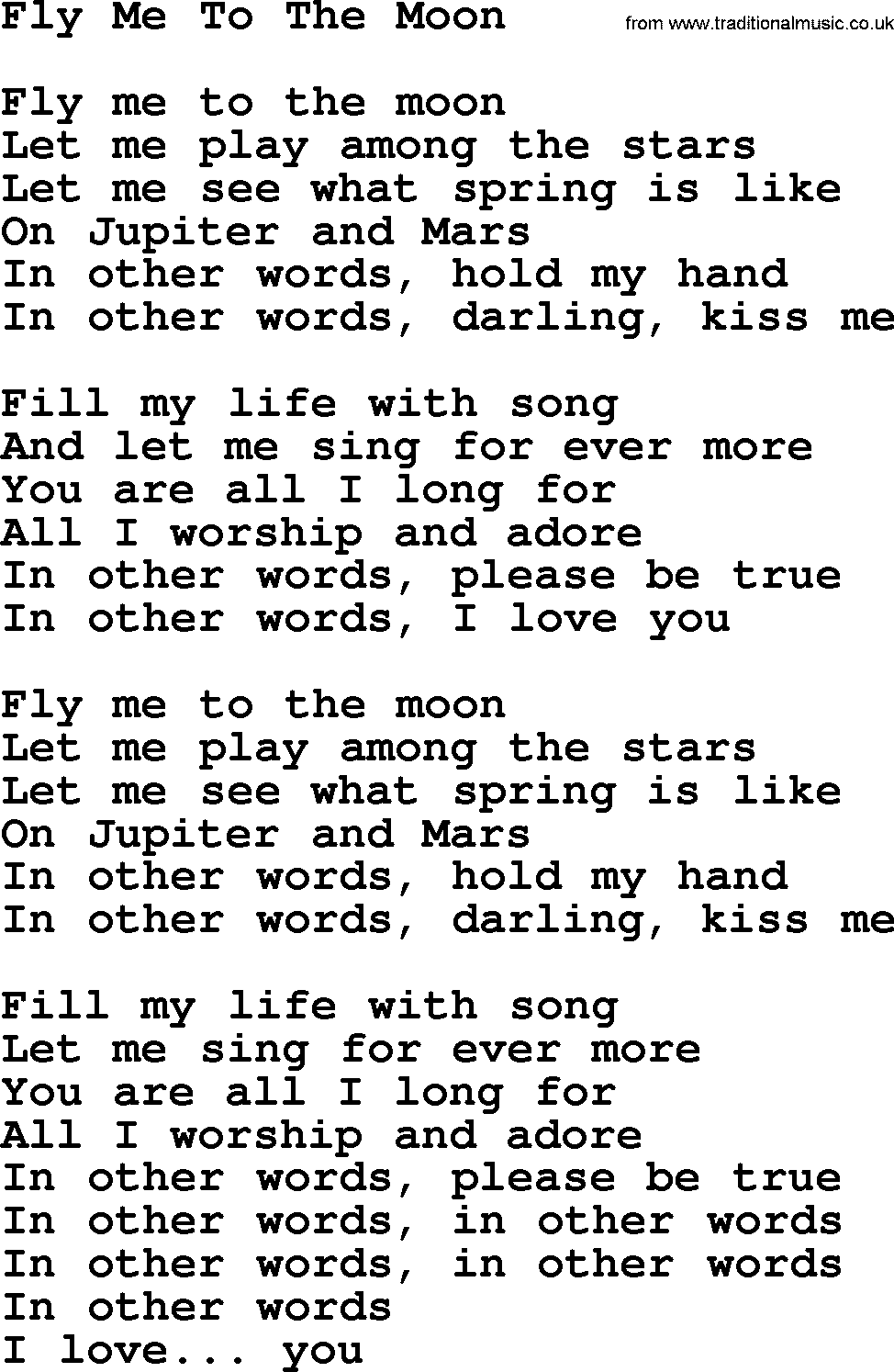 Willie Nelson song: Fly Me To The Moon lyrics