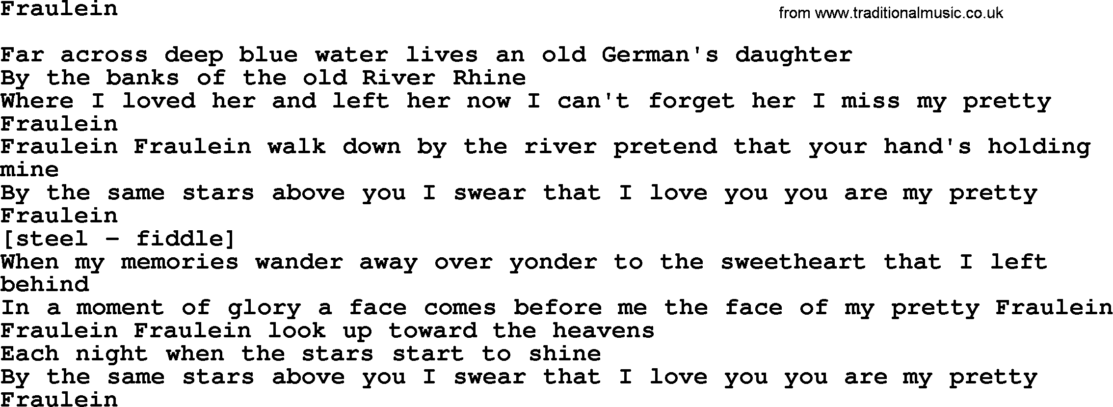 Willie Nelson song: Fraulein lyrics
