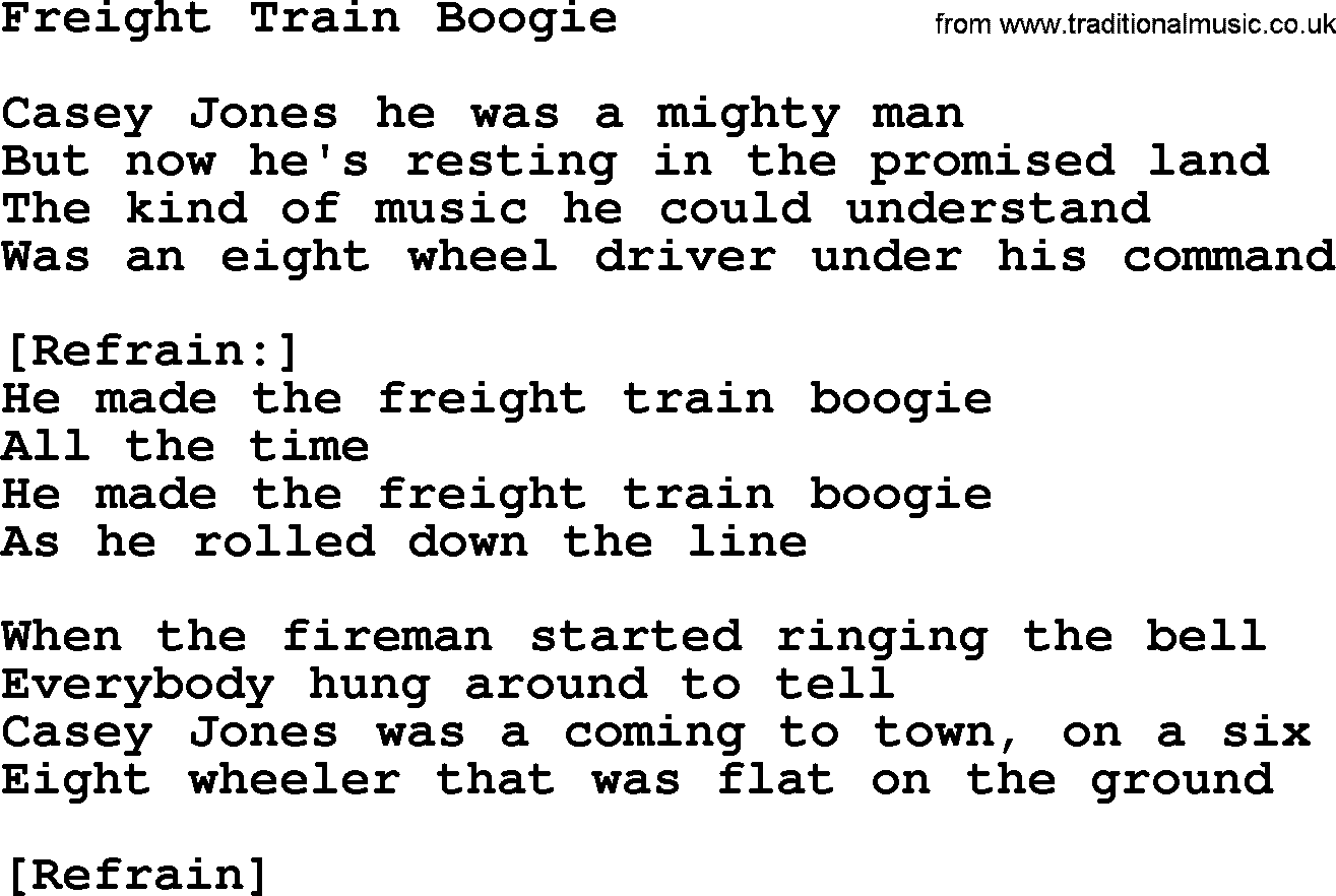 Willie Nelson song: Freight Train Boogie lyrics