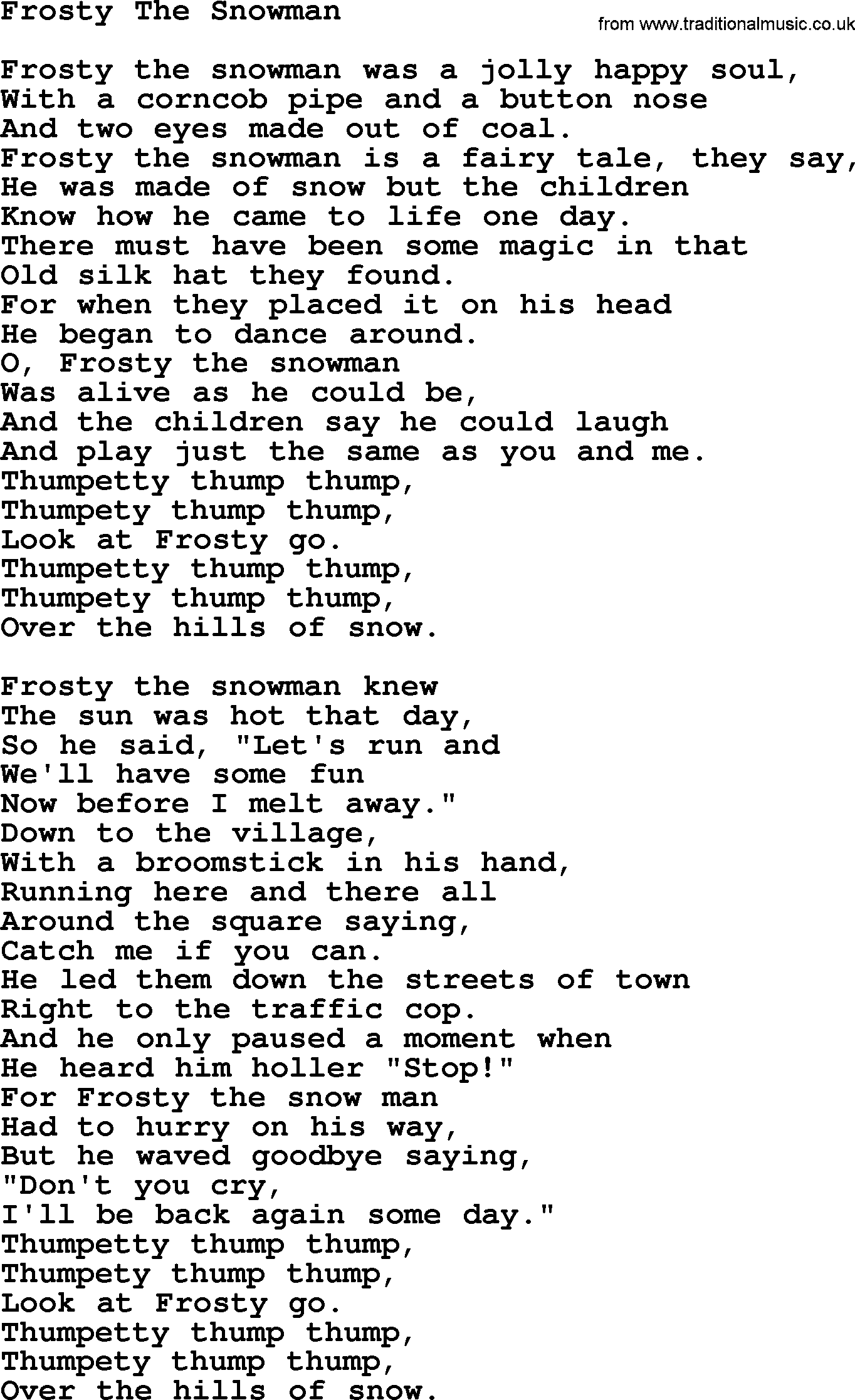 Willie Nelson song: Frosty The Snowman lyrics
