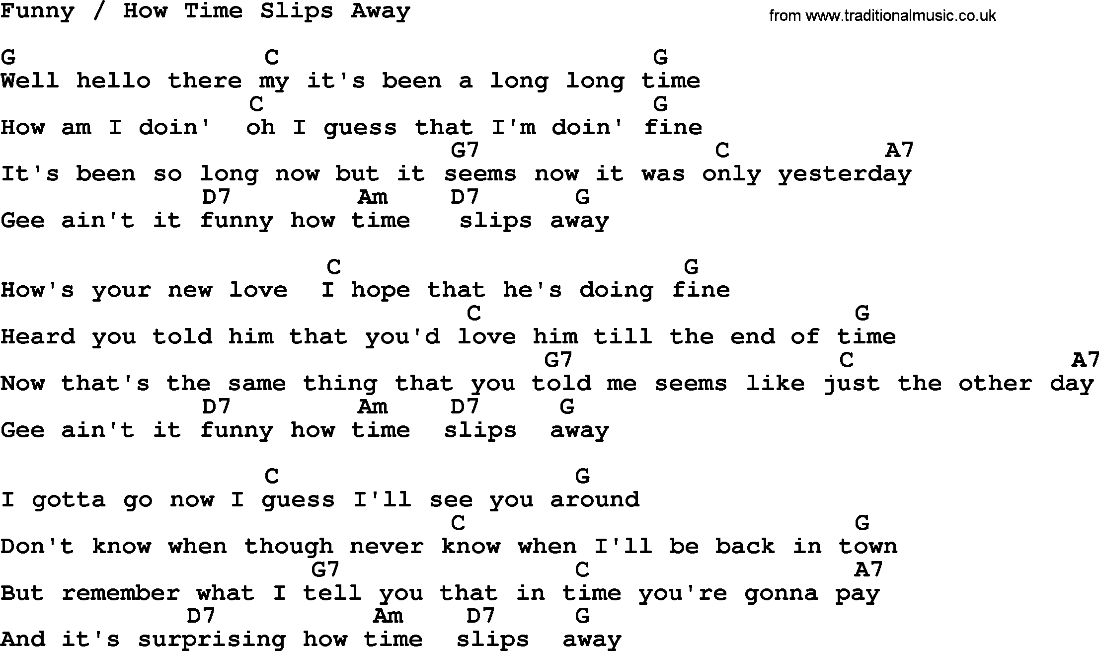 Willie Nelson song: Funny How Time Slips Away, lyrics and chords