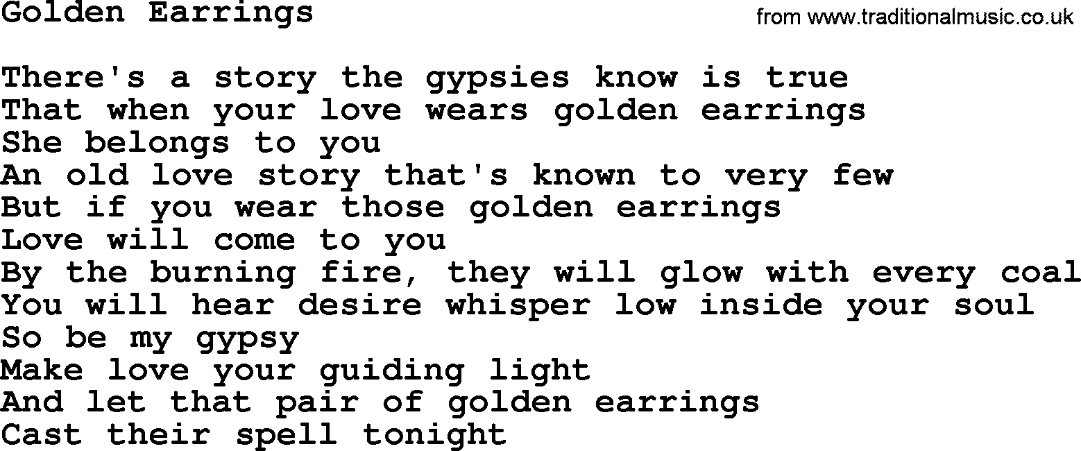 Willie Nelson song: Golden Earrings lyrics