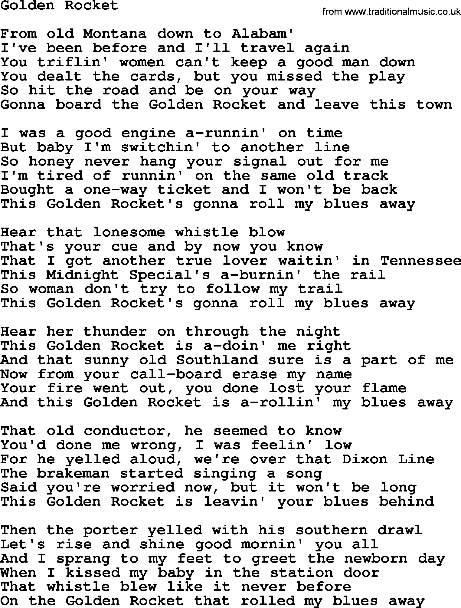 Willie Nelson song: Golden Rocket lyrics