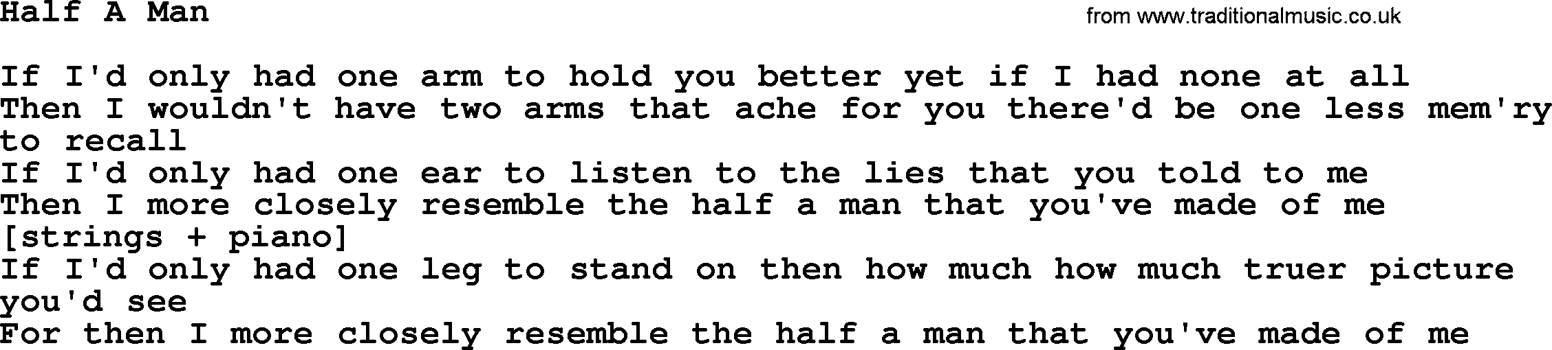 Willie Nelson song: Half A Man lyrics