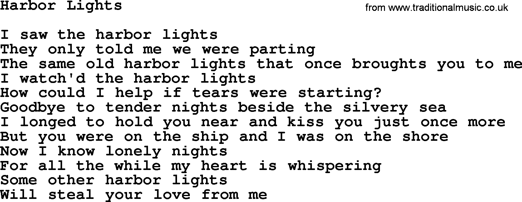 Willie Nelson song: Harbor Lights lyrics