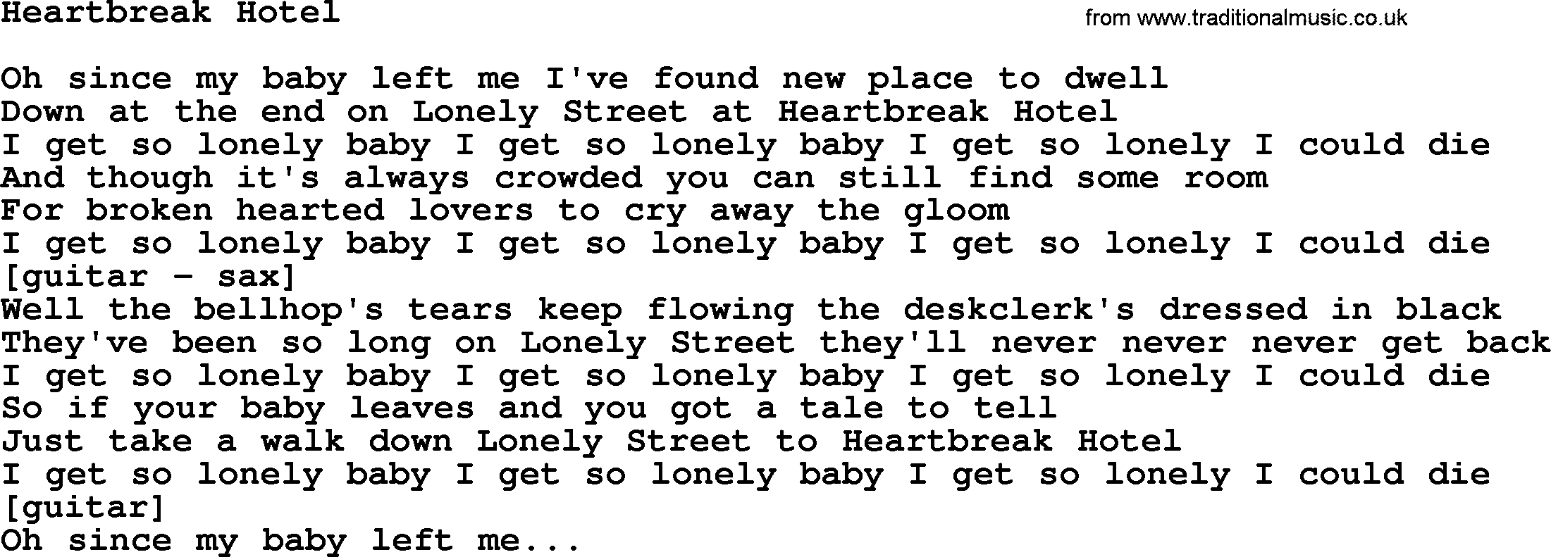 Willie Nelson song: Heartbreak Hotel lyrics