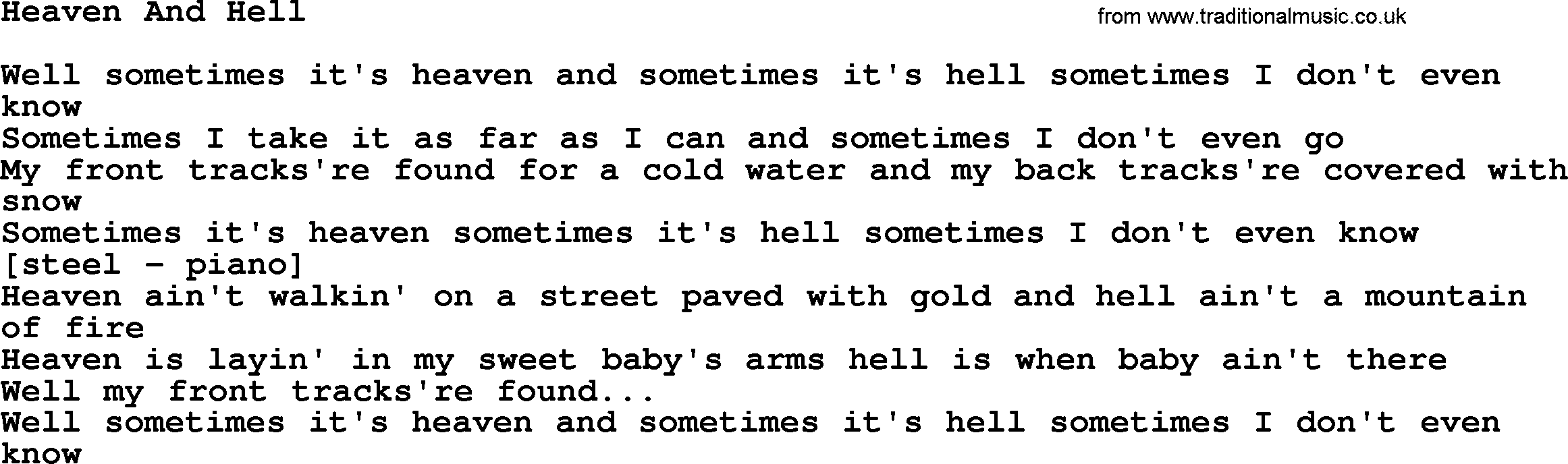 Willie Nelson song: Heaven And Hell lyrics