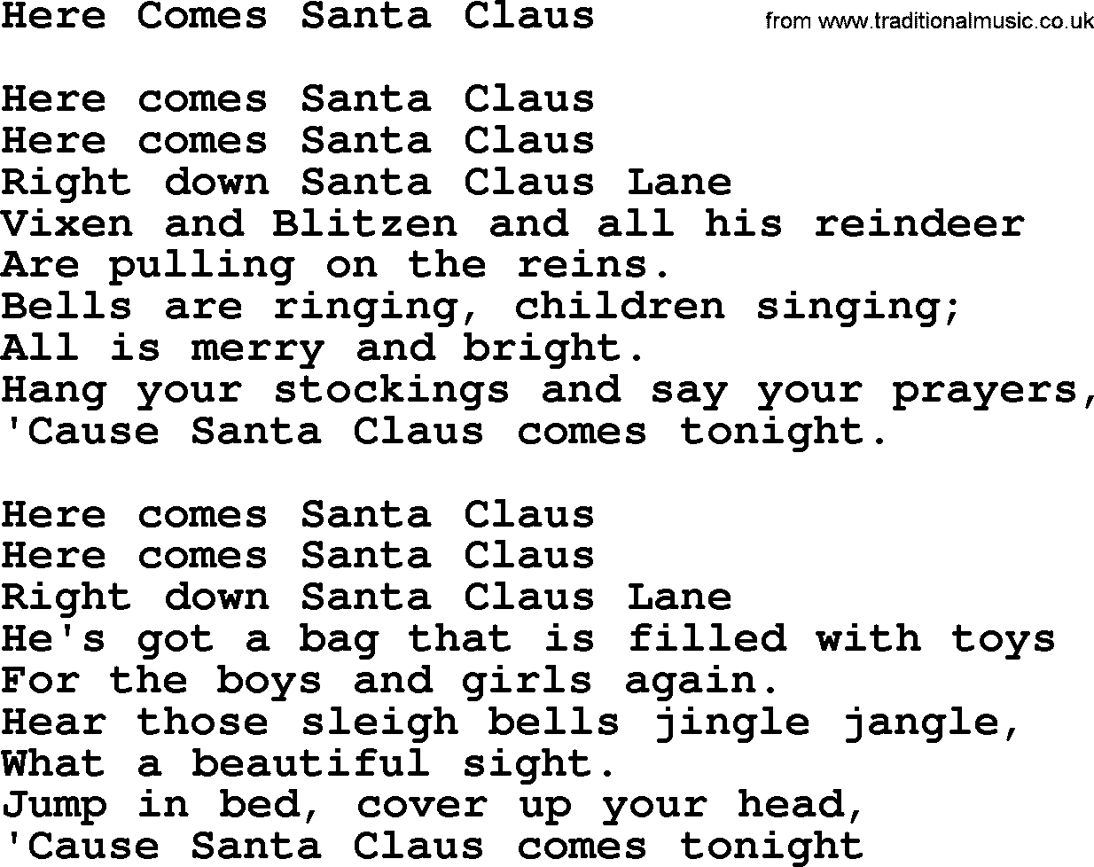 Willie Nelson song: Here Comes Santa Claus, lyrics