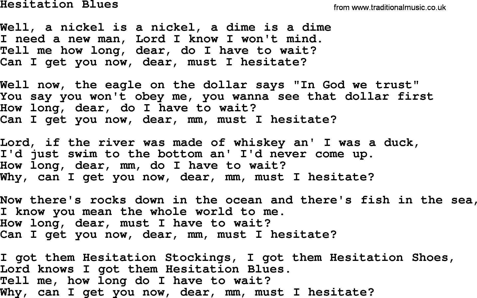 Willie Nelson song: Hesitation Blues lyrics