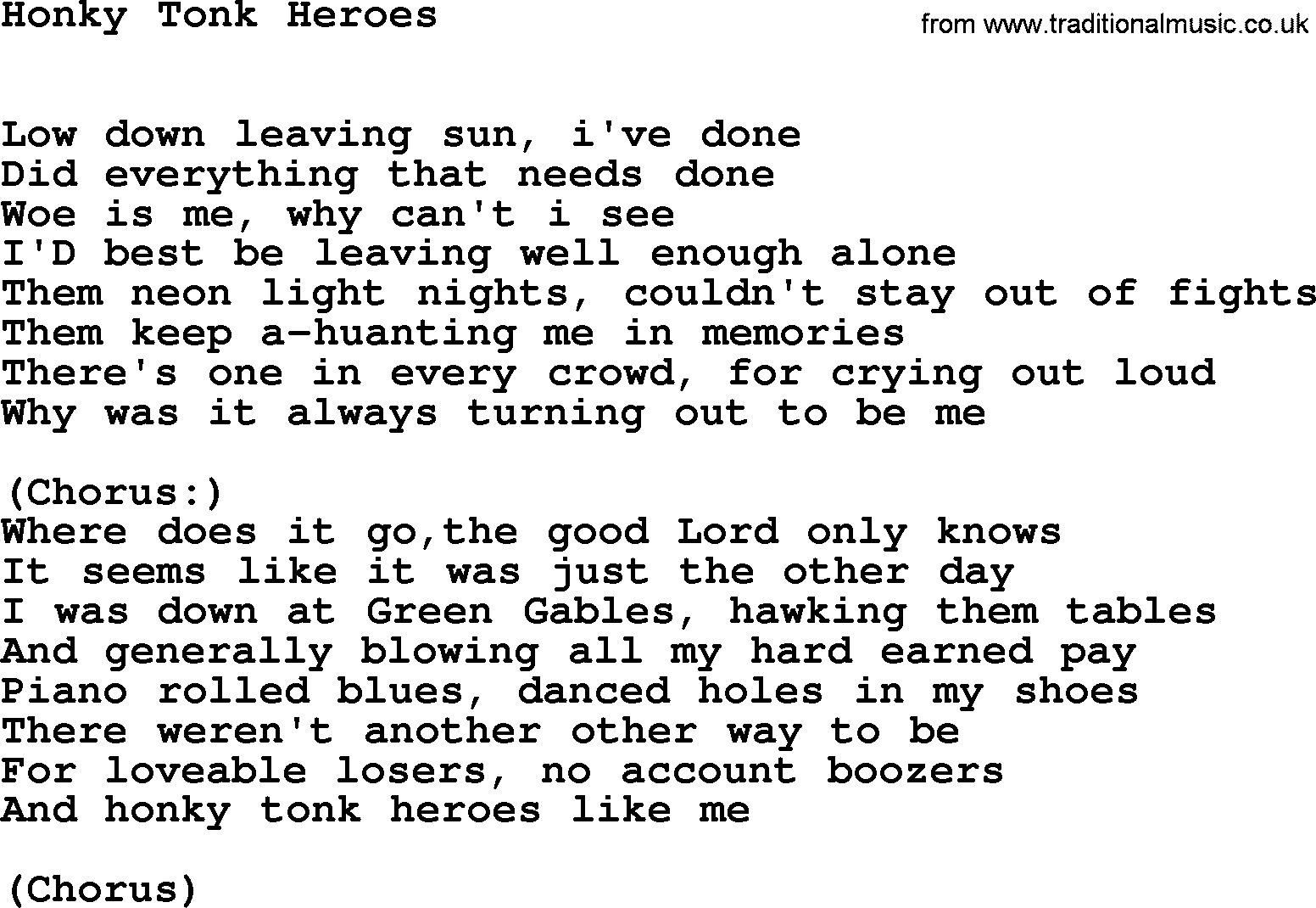 Willie Nelson song: Honky Tonk Heroes lyrics