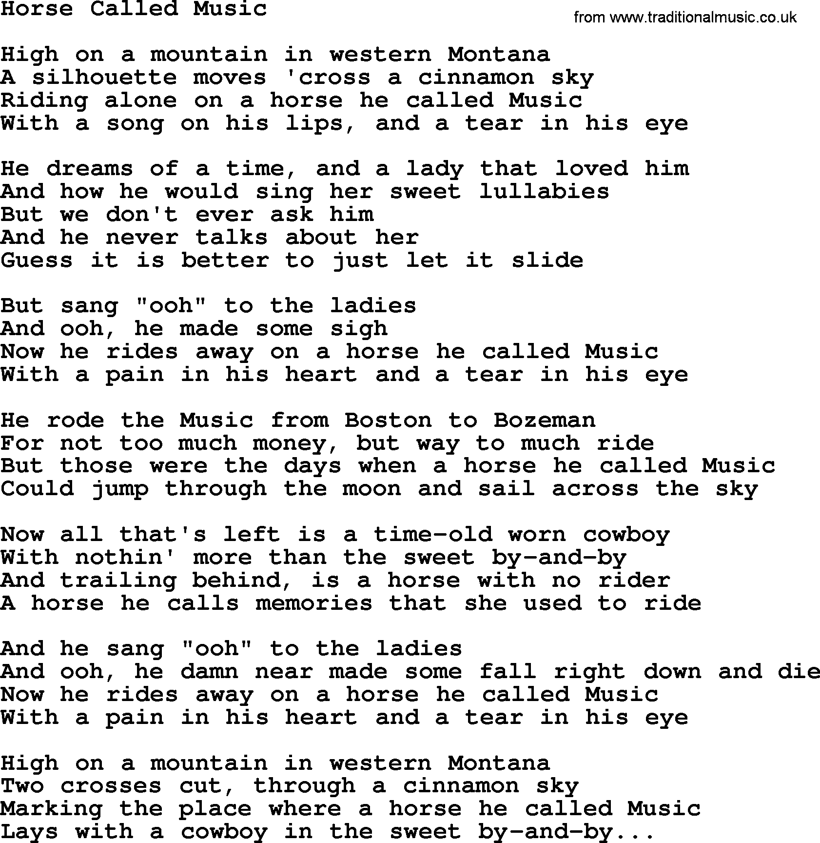 Willie Nelson song: Horse Called Music lyrics