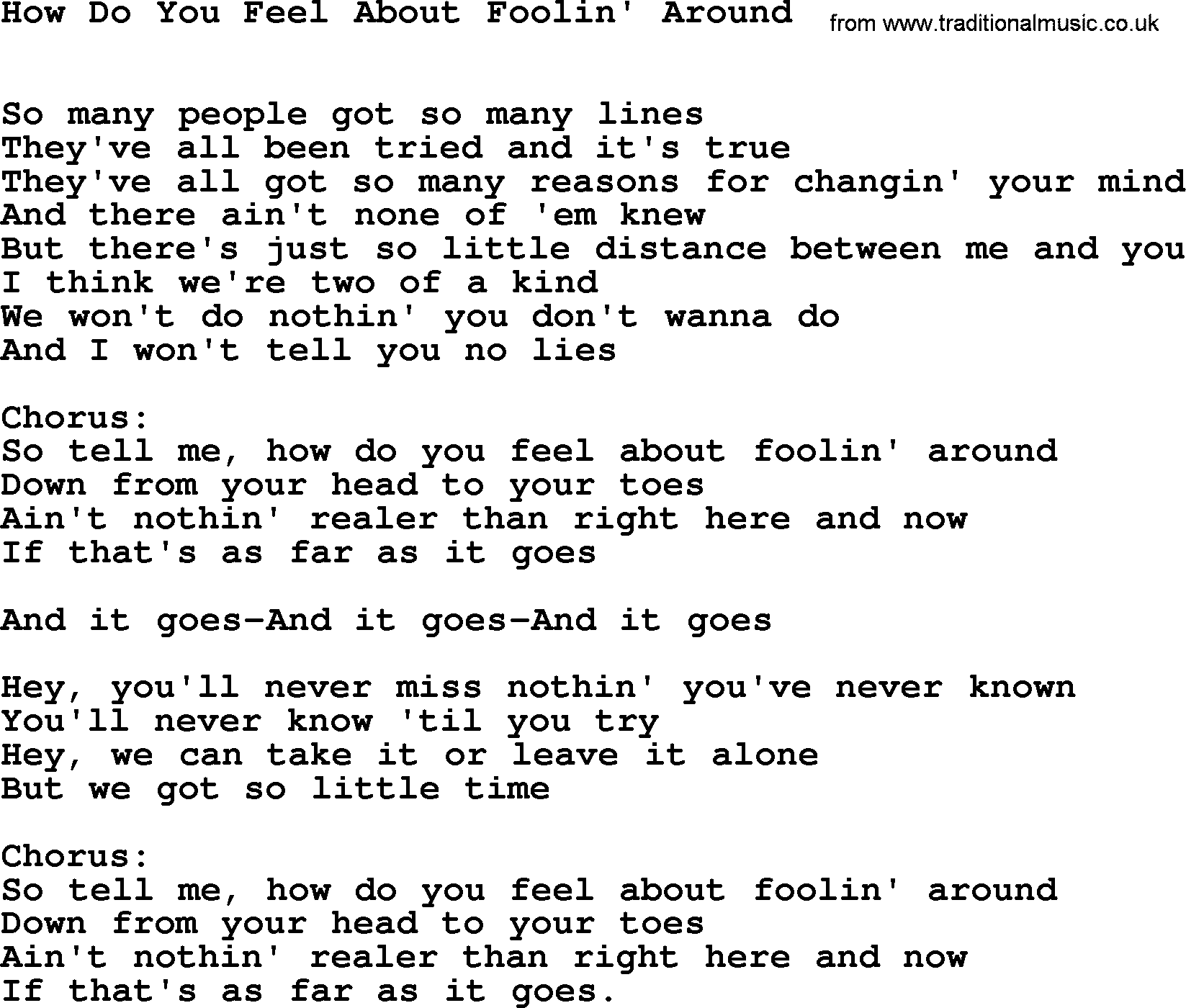 Willie Nelson song: How Do You Feel About Foolin' Around lyrics