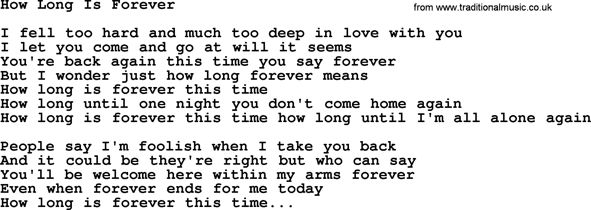 Willie Nelson song: How Long Is Forever lyrics