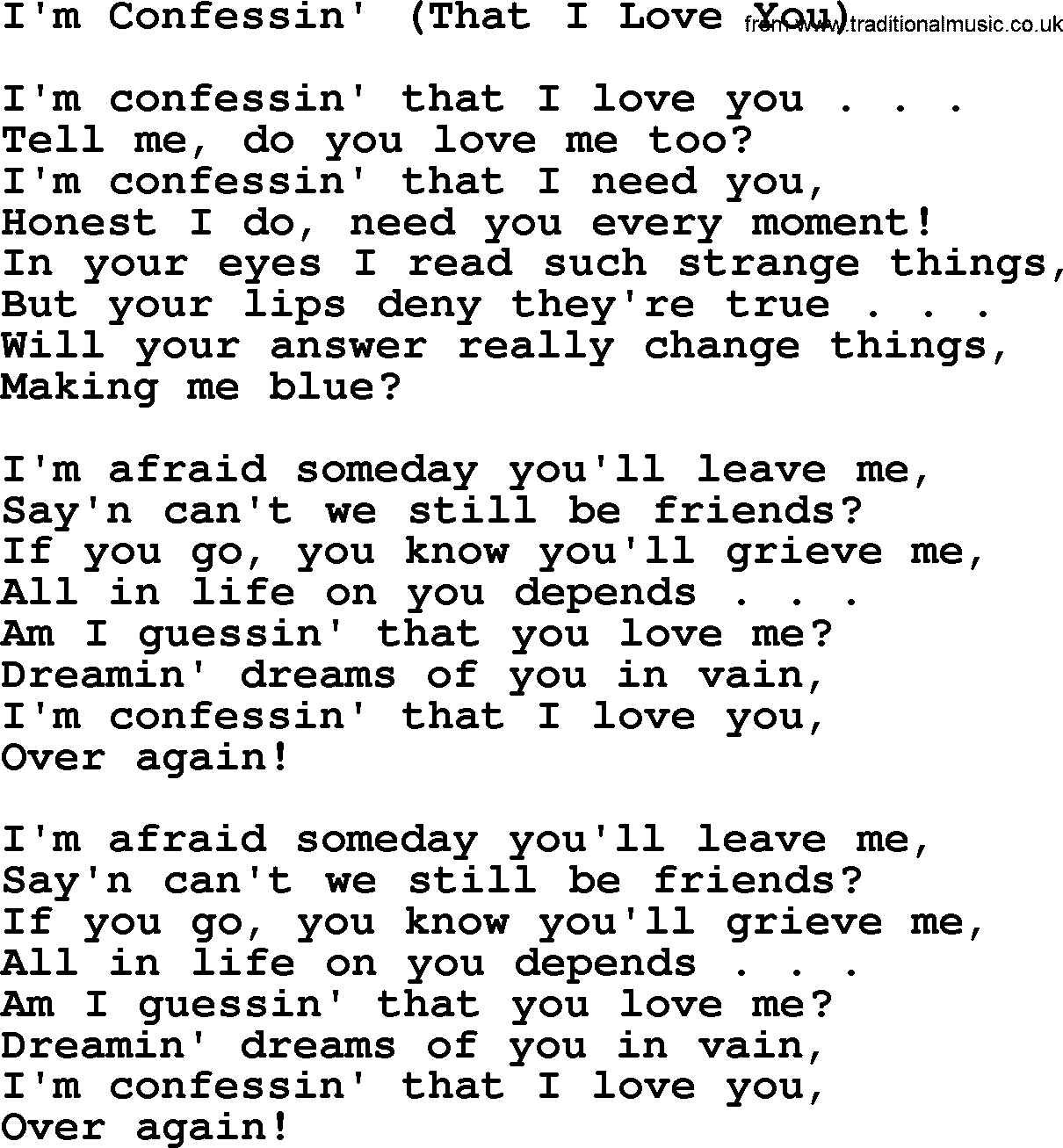 Willie Nelson song: I'm Confessin' (That I Love You) lyrics