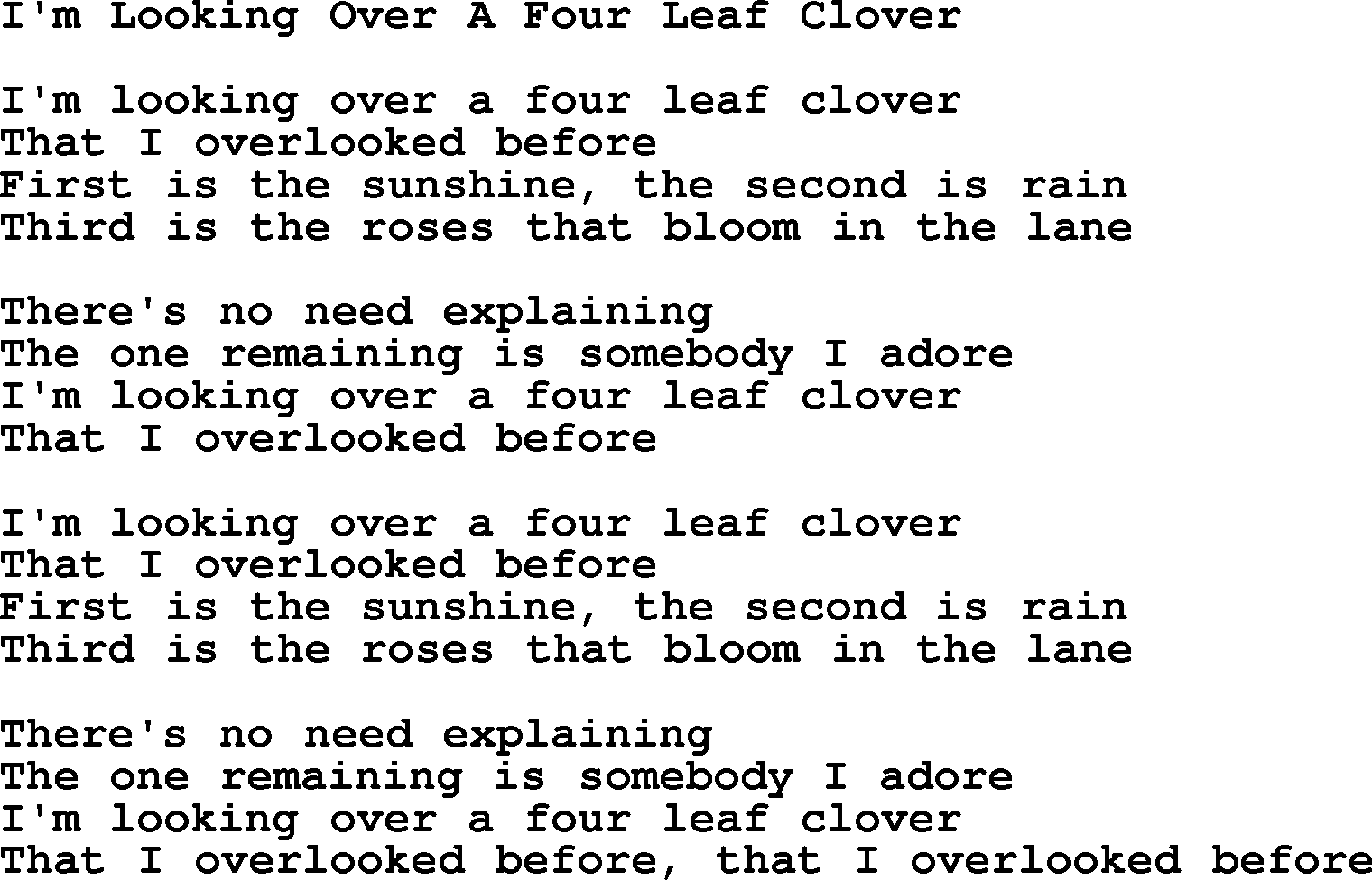 Willie Nelson song: I'm Looking Over A Four Leaf Clover lyrics