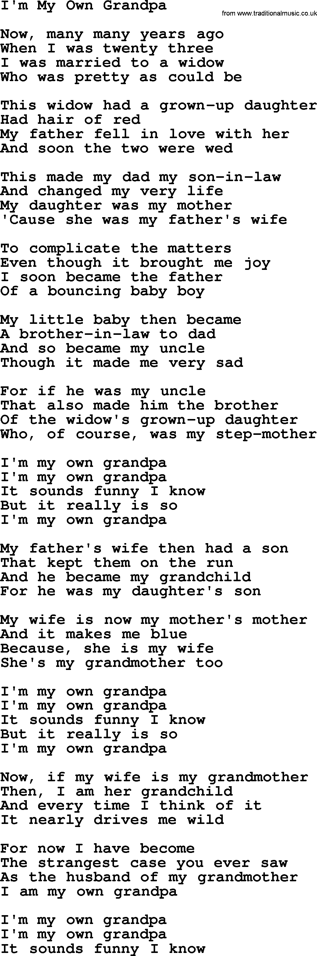 Willie Nelson song: I'm My Own Grandpa lyrics