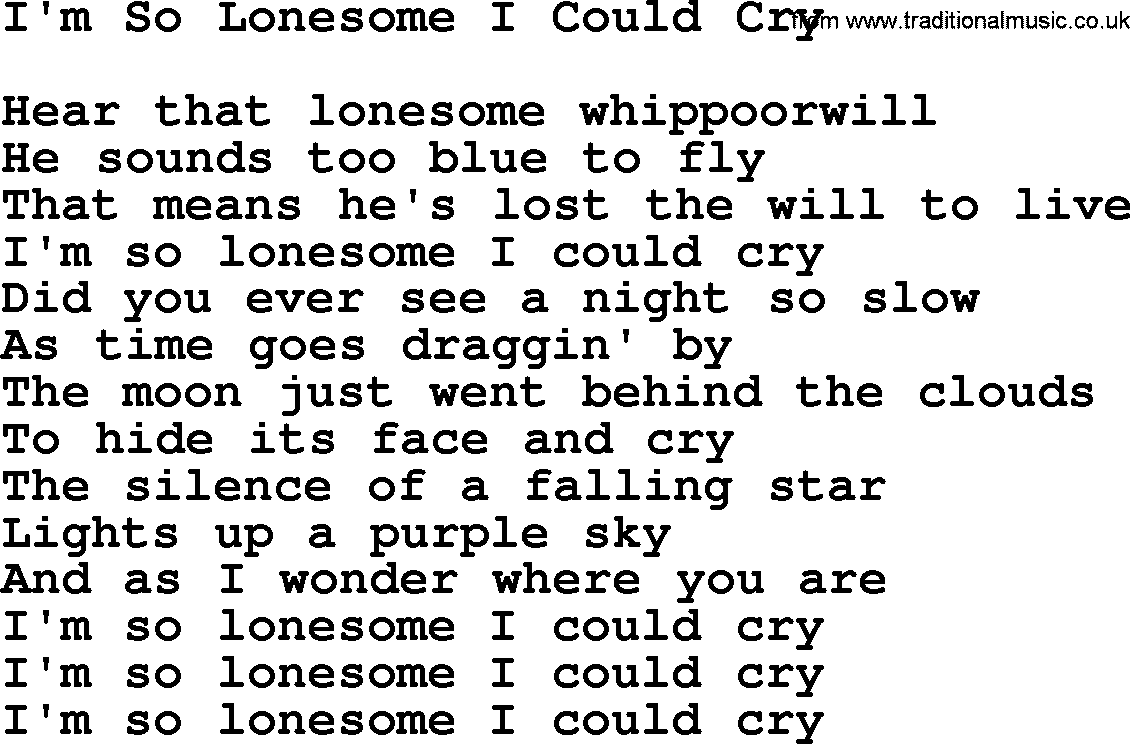 Willie Nelson song: I'm So Lonesome I Could Cry lyrics