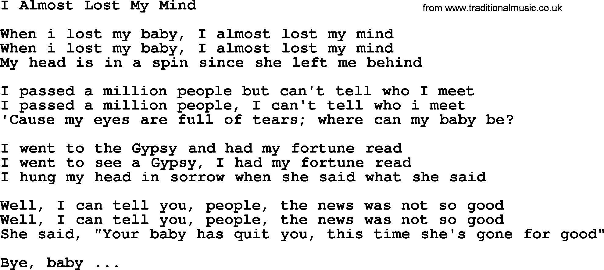 Willie Nelson song: I Almost Lost My Mind lyrics