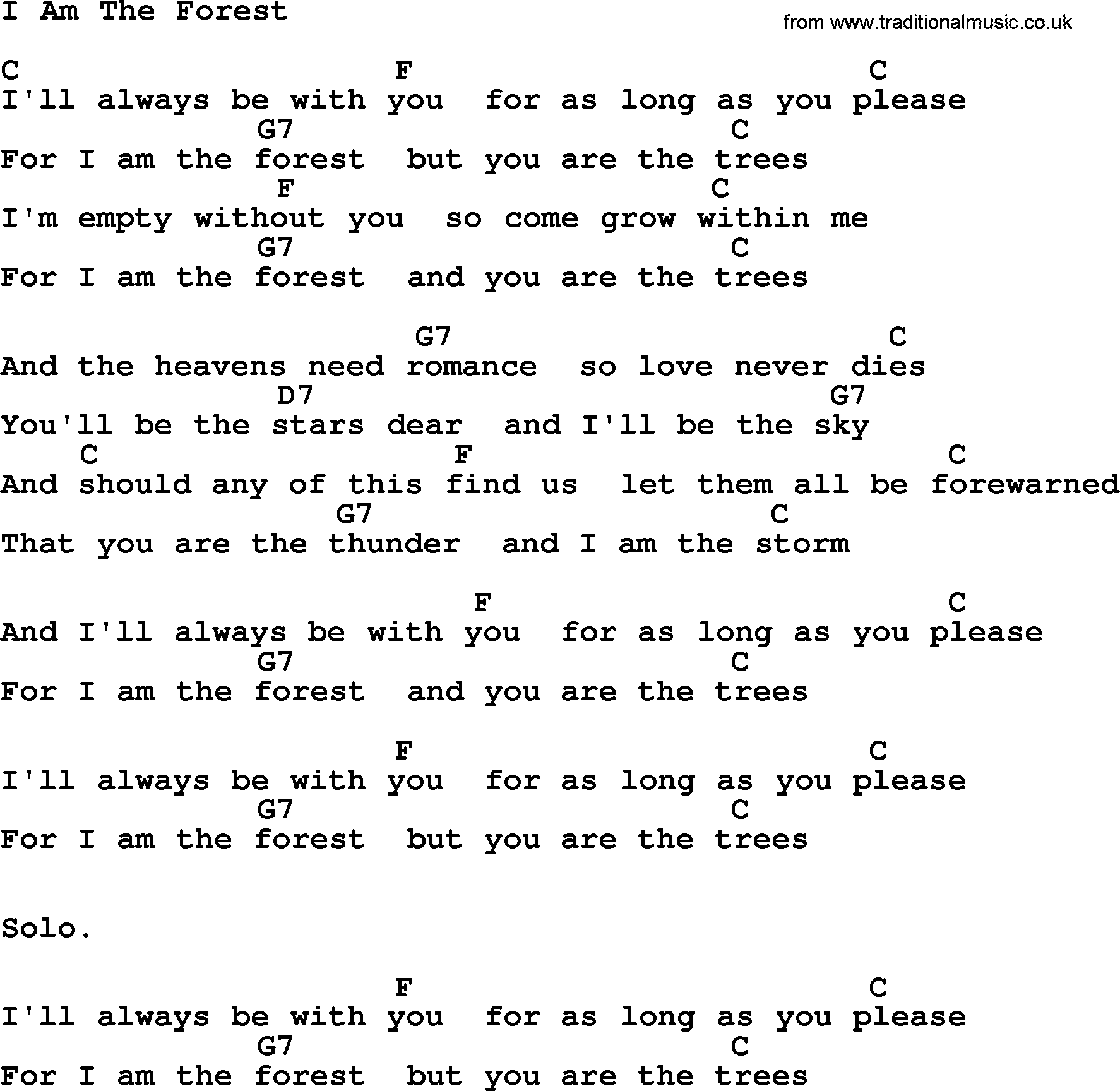Willie Nelson song: I Am The Forest, lyrics and chords