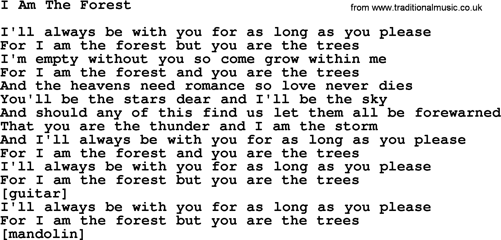 Willie Nelson song: I Am The Forest lyrics