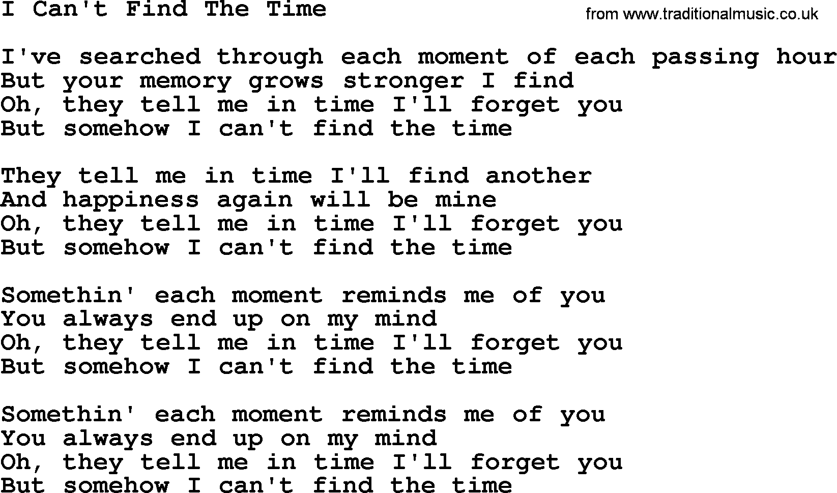 Willie Nelson song: I Can't Find The Time lyrics