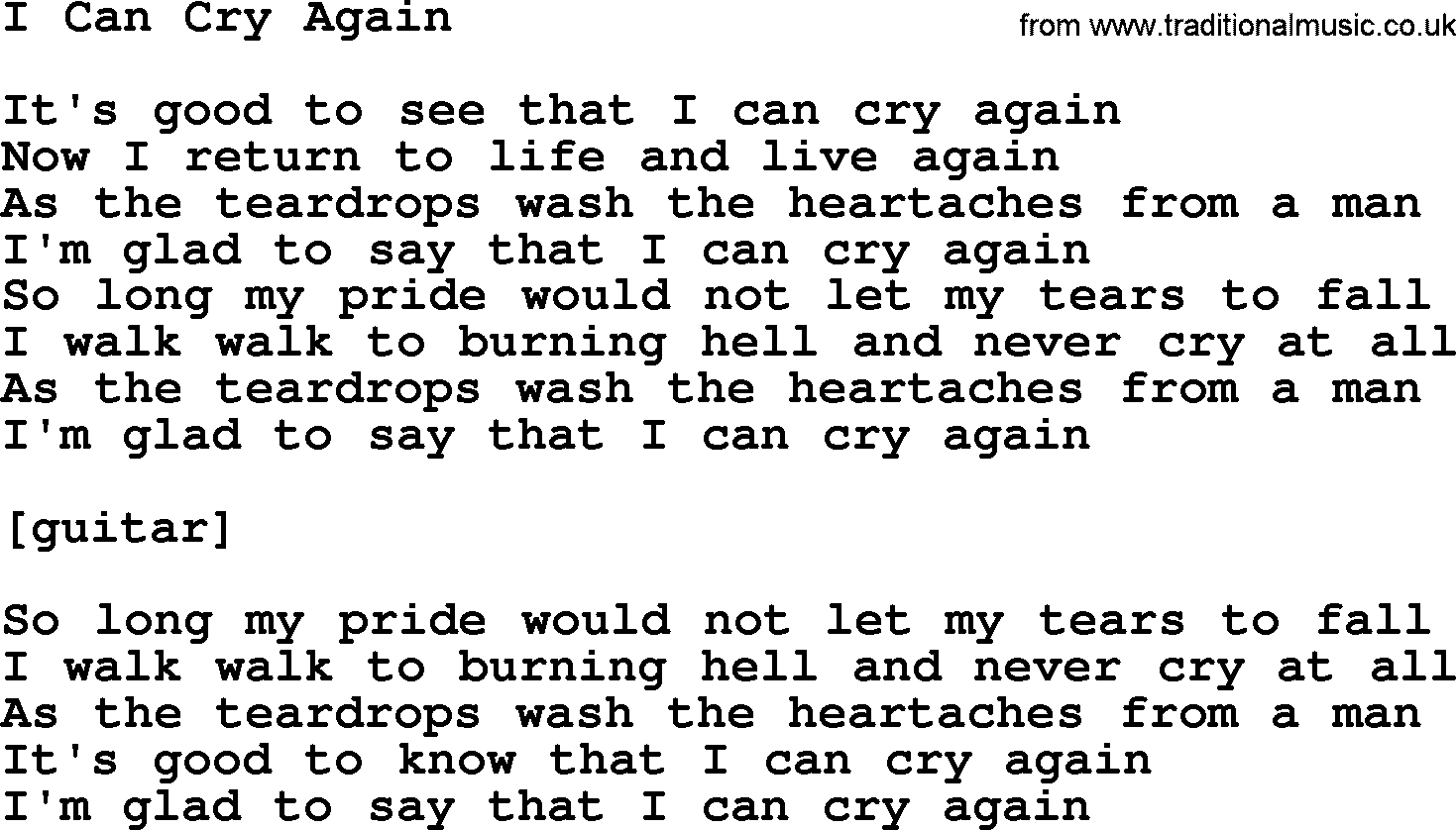 Willie Nelson song: I Can Cry Again lyrics