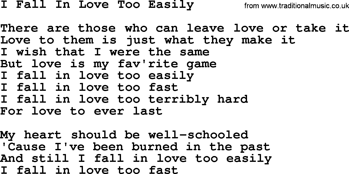 Willie Nelson song: I Fall In Love Too Easily lyrics