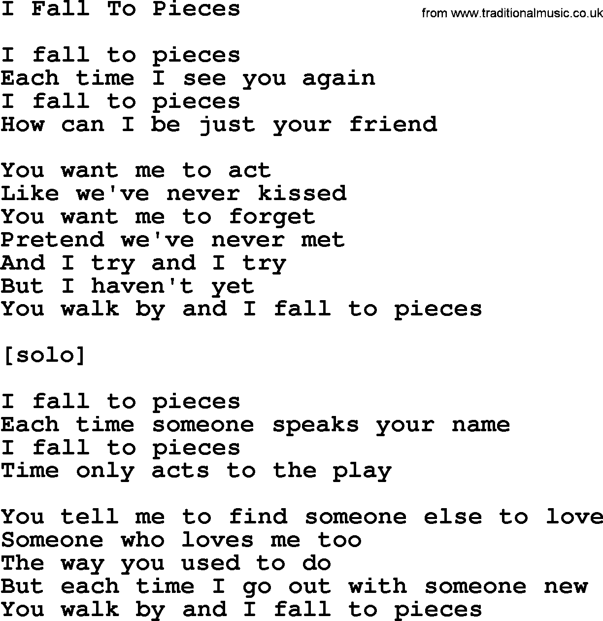 Willie Nelson song: I Fall To Pieces lyrics