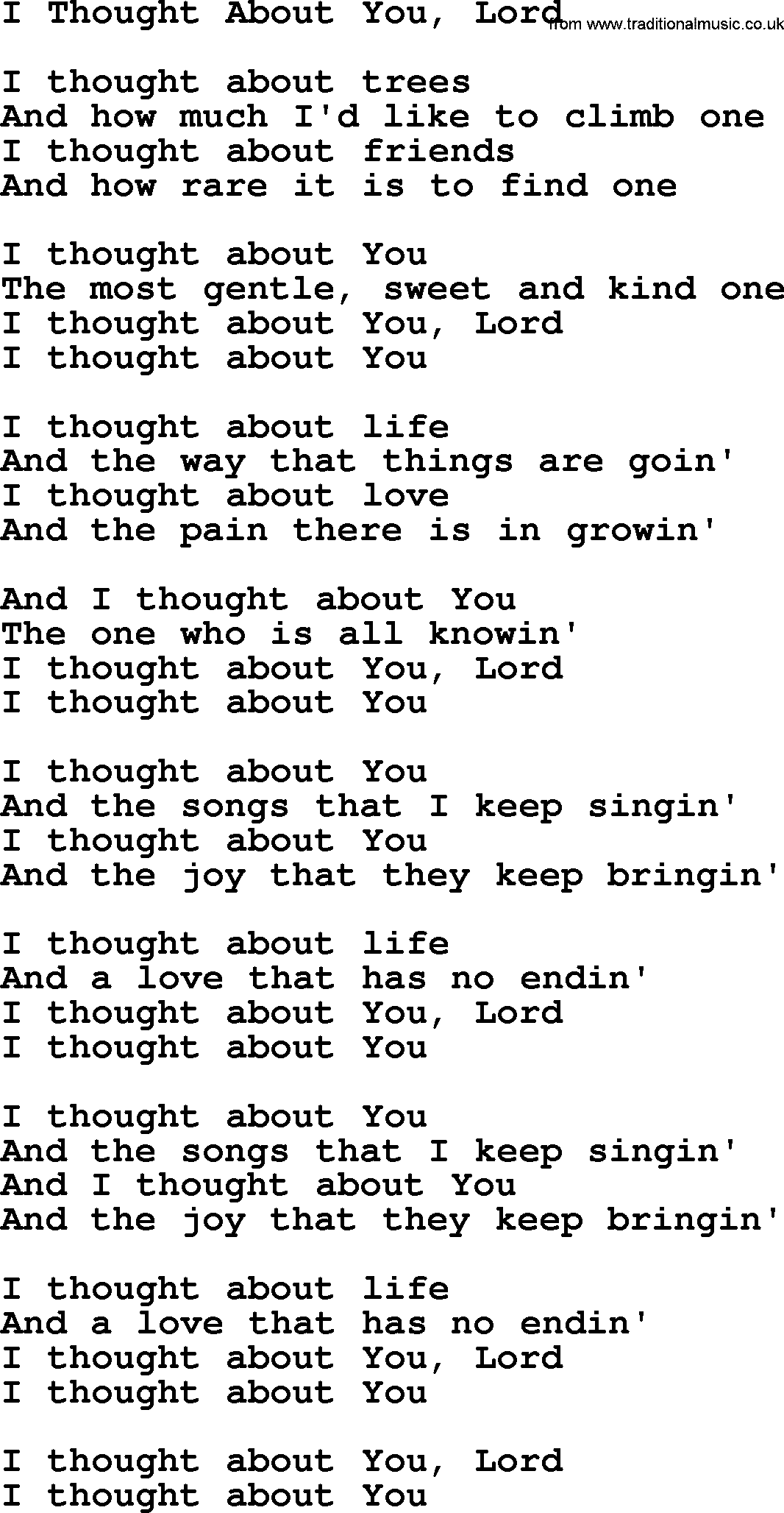 Willie Nelson song: I Thought About You, Lord lyrics
