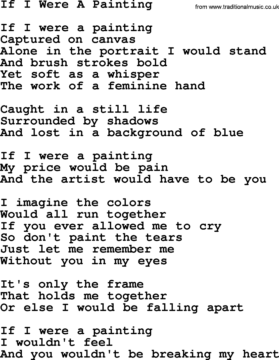 Willie Nelson song: If I Were A Painting lyrics