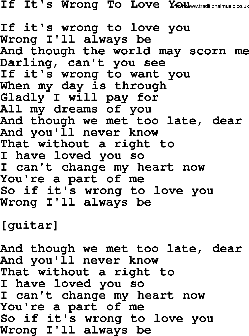 Willie Nelson song: If It's Wrong To Love You lyrics