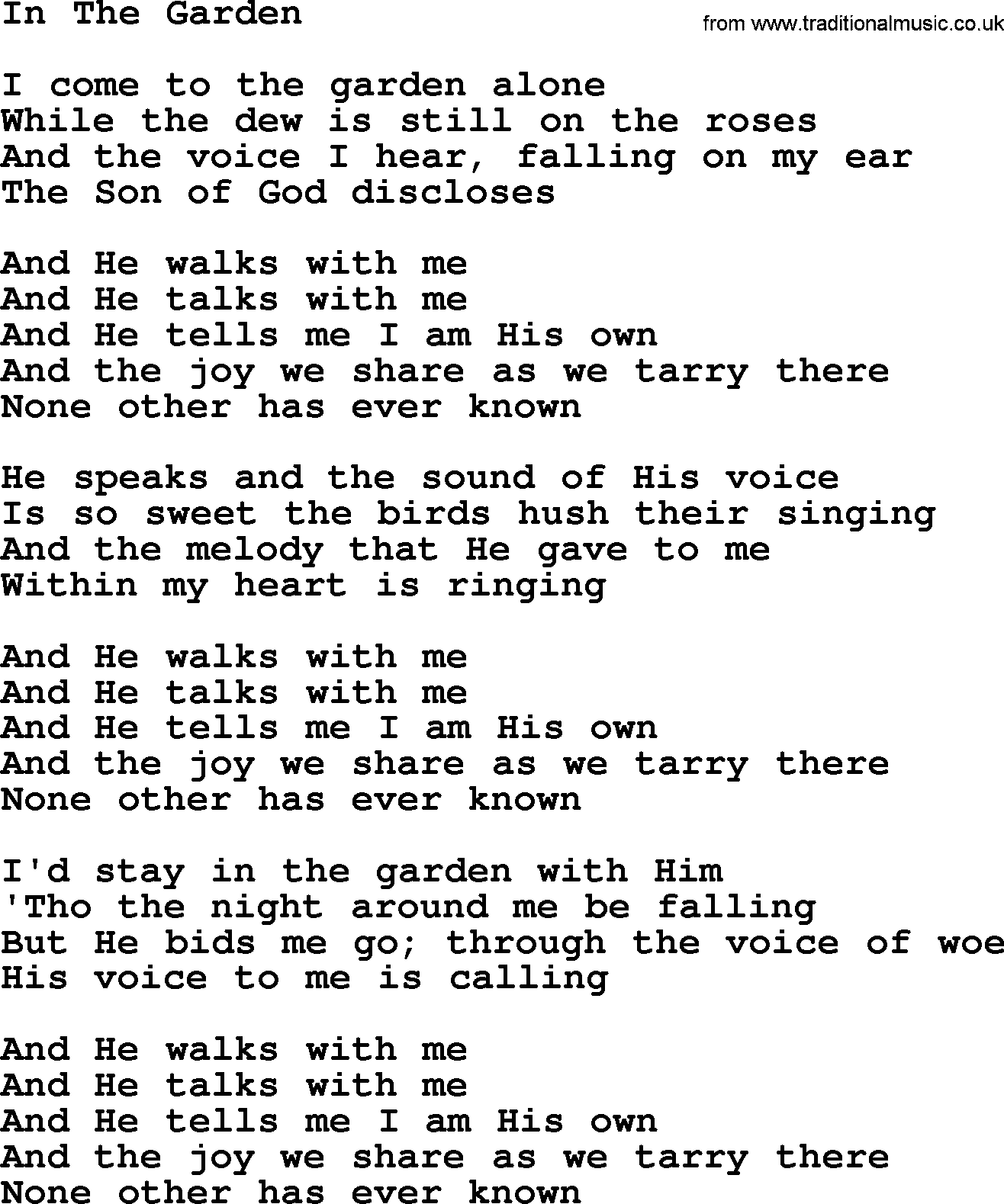 Willie Nelson song In The Garden, lyrics