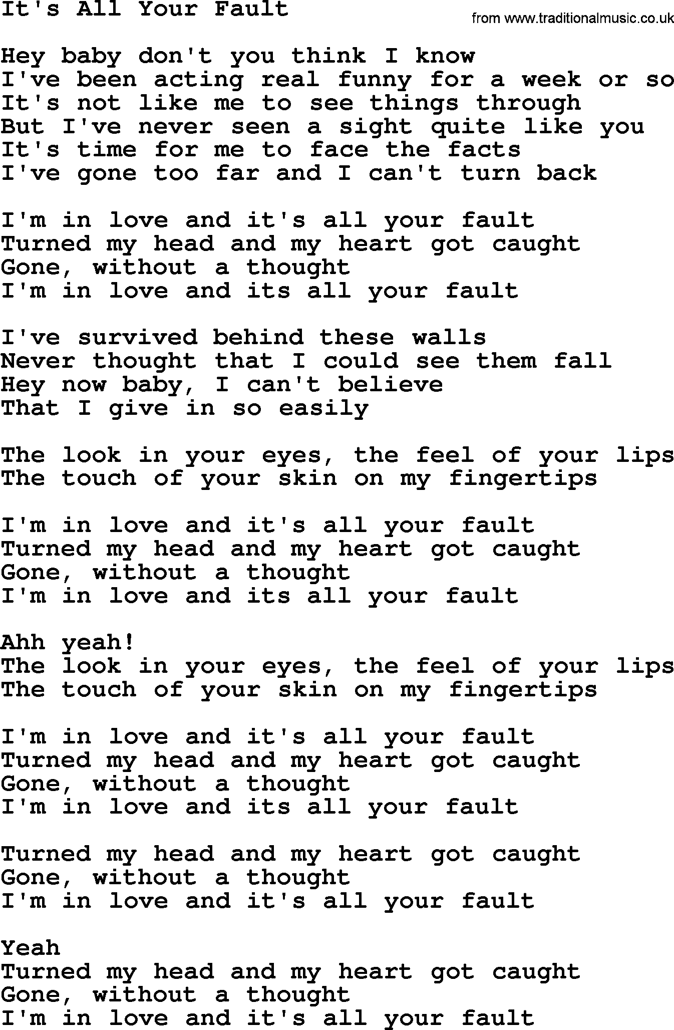 Willie Nelson song: It's All Your Fault lyrics