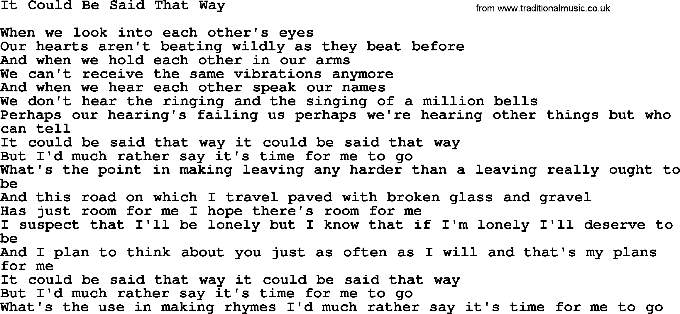 Willie Nelson song: It Could Be Said That Way lyrics