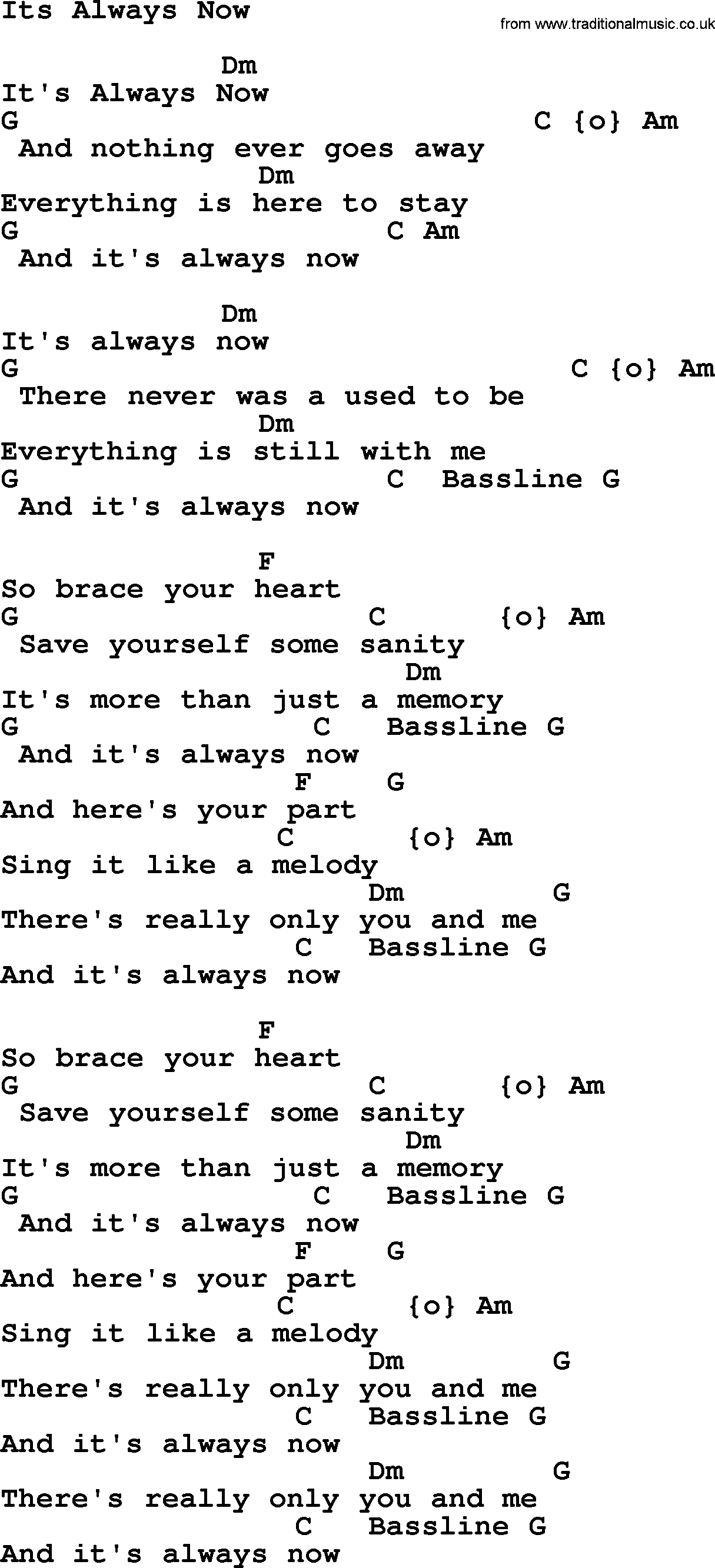 Willie Nelson song: Its Always Now, lyrics and chords