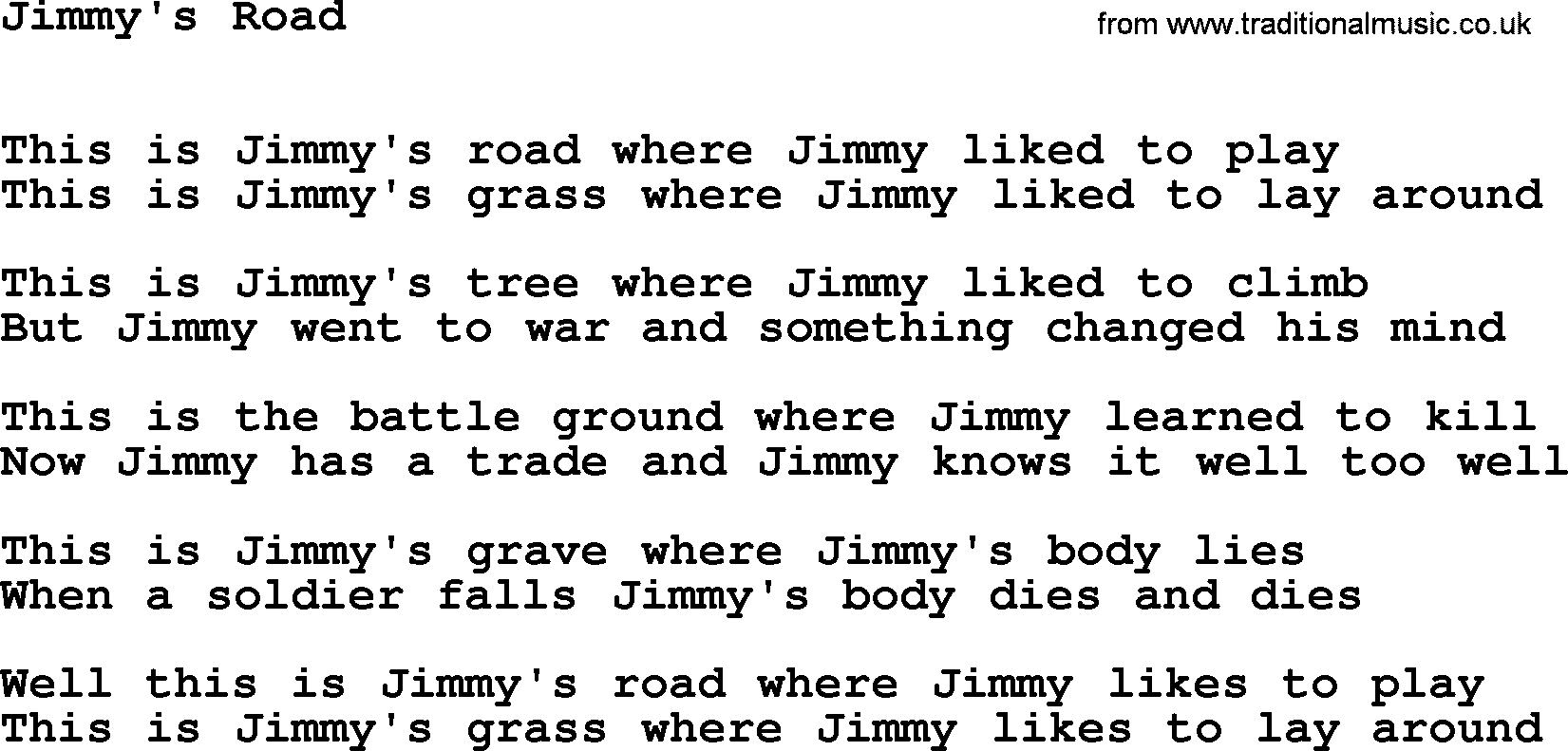 Willie Nelson song: Jimmy's Road lyrics