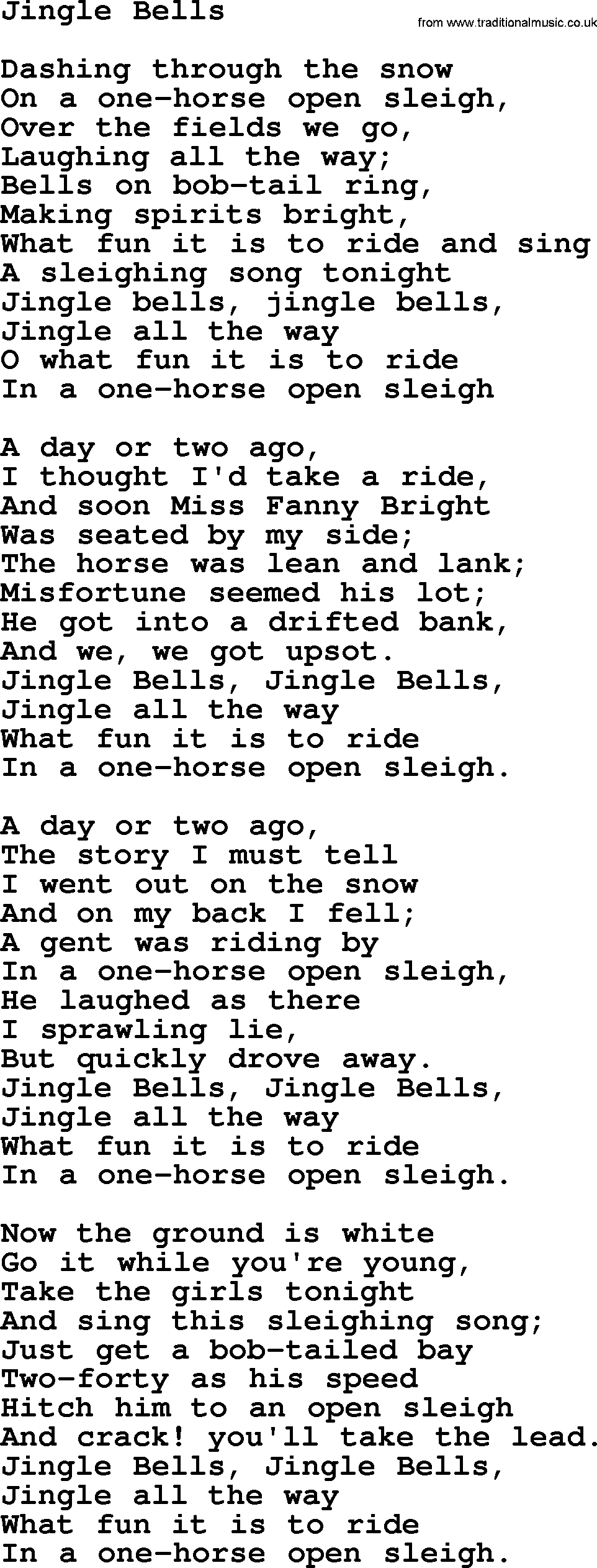 Willie Nelson song: Jingle Bells lyrics