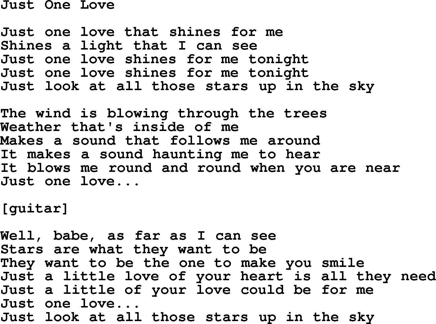 Willie Nelson song: Just One Love lyrics