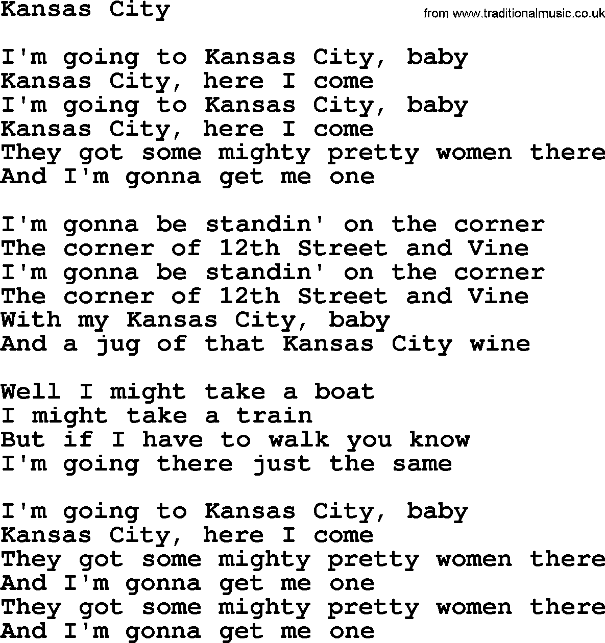 Willie Nelson song: Kansas City lyrics