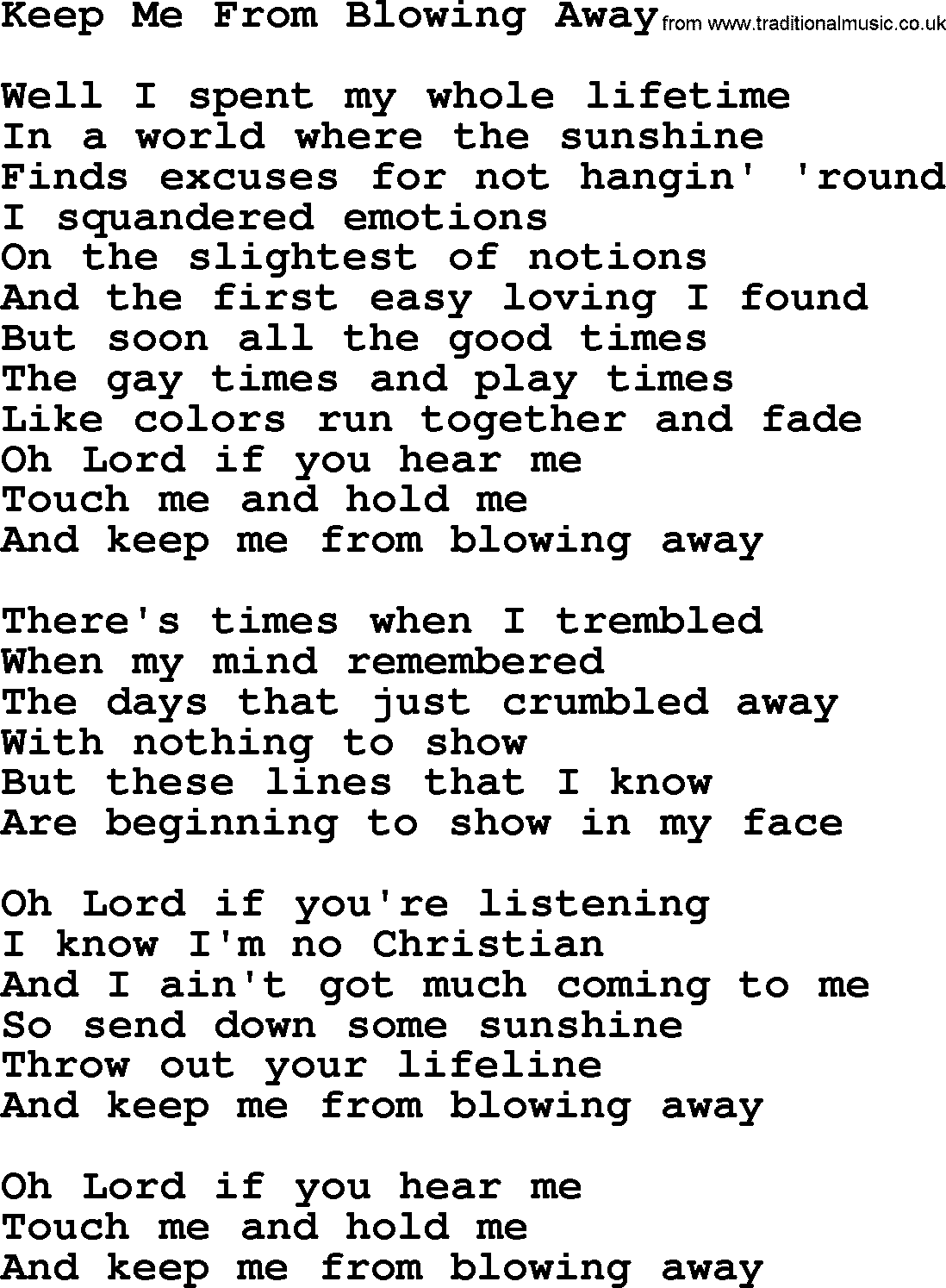 Willie Nelson song: Keep Me From Blowing Away lyrics